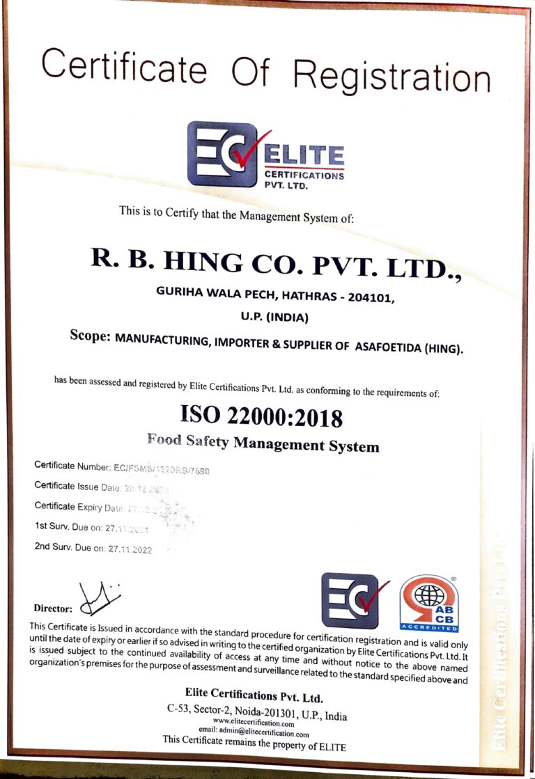 RB Hing Co Pvt Ltd Hingwala Quality Policy