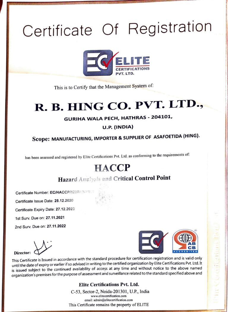 RB Hing Co Pvt Ltd Hingwala Quality Policy